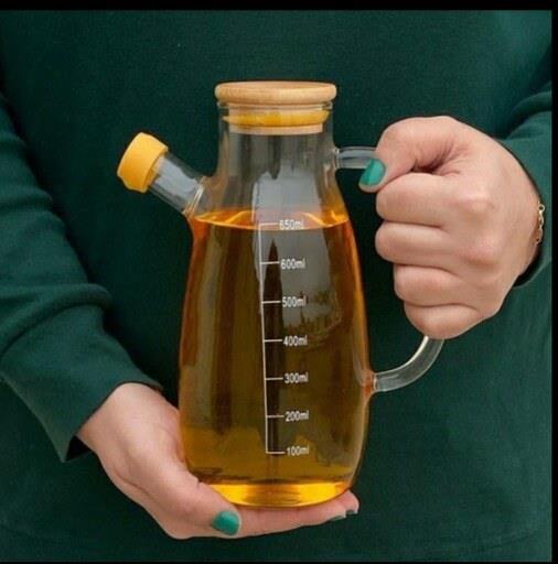 روغن ریز پیرکس درب بامبو 1 لیتری بطری روغن(ظرف روغن پیرکس)